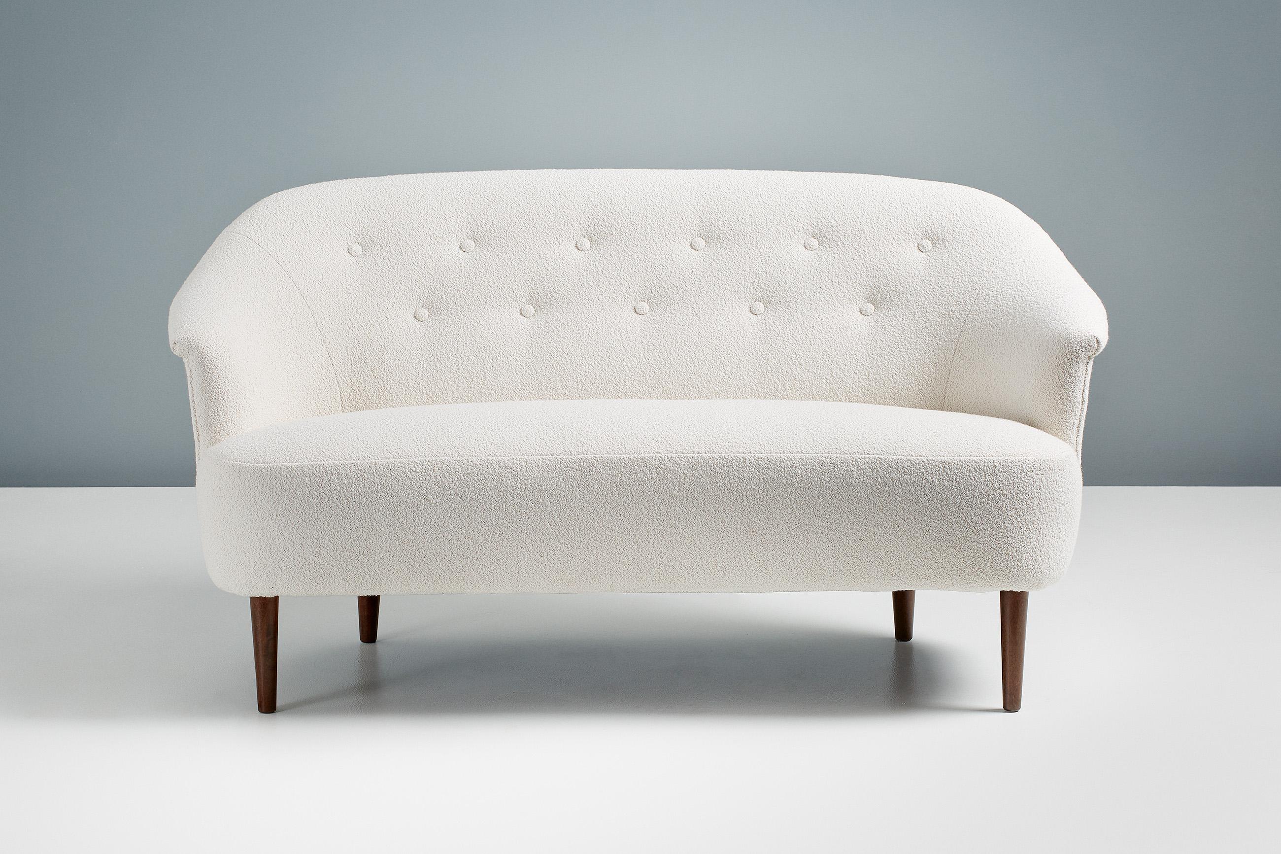 Scandinavian Modern 1950s Boucle Sofa by Carl Malmsten For Sale