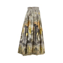 1950s Box Pleat Novelty Print Night Scene Skirt