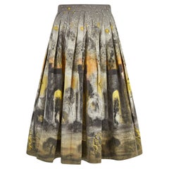 1950s Box Pleat Novelty Print Night Scene Skirt