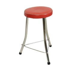1950er Brabantia Hocker Rotes Kunstleder und Chrom