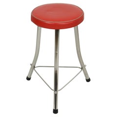 1950er Brabantia Hocker Rotes Kunstleder und Chrom