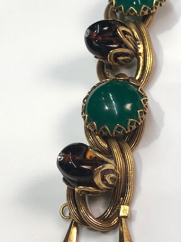 1950s Bracelet with Green Cabochons & Amber Beads, Henkel & Grosse 1