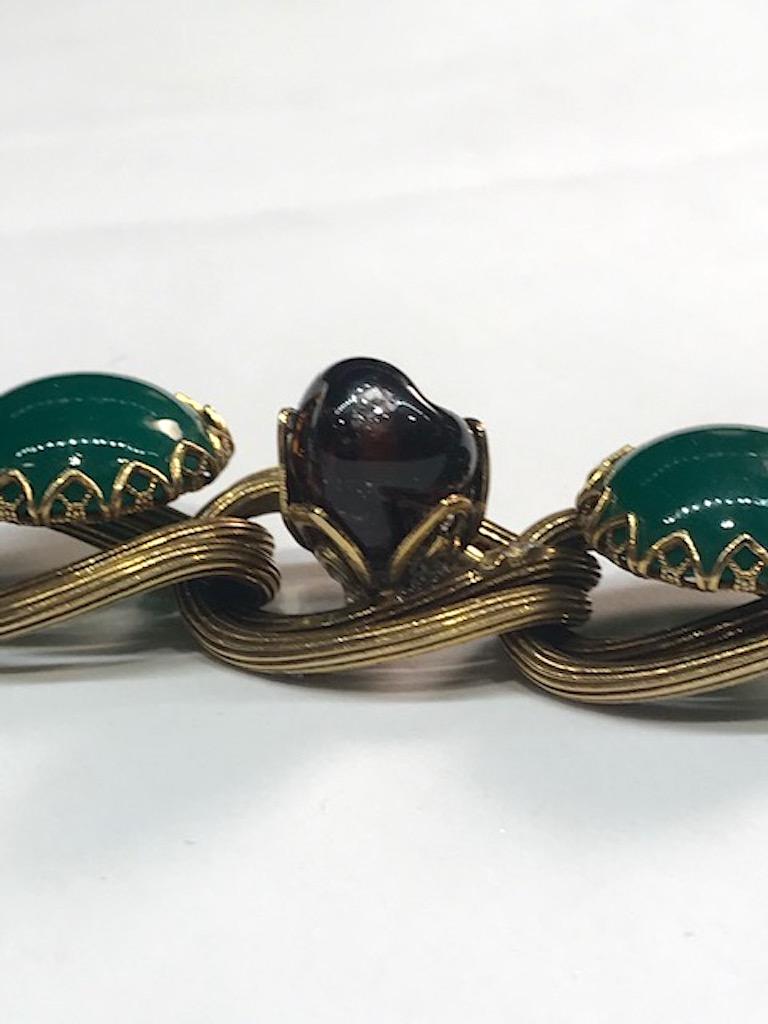 1950s Bracelet with Green Cabochons & Amber Beads, Henkel & Grosse 2
