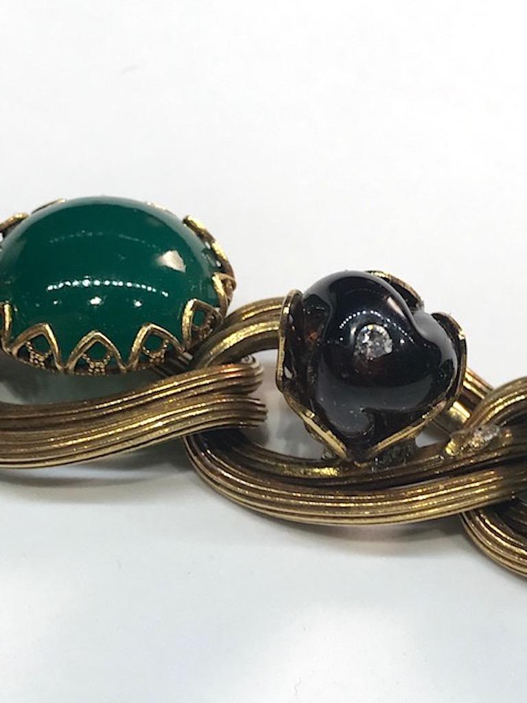 1950s Bracelet with Green Cabochons & Amber Beads, Henkel & Grosse 3