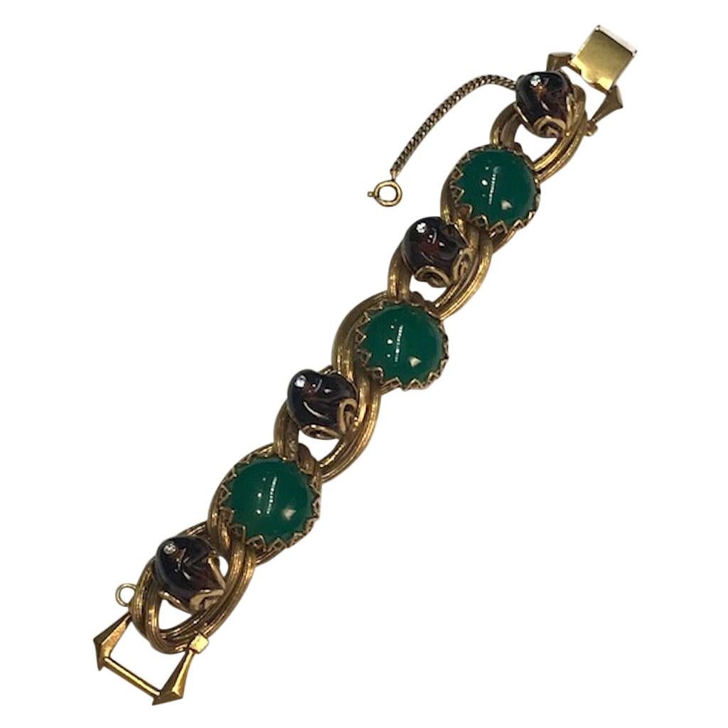 1950s Bracelet with Green Cabochons & Amber Beads, Henkel & Grosse