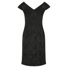 1950s Bramel Model Lace and Beaded Black Sheath Dress