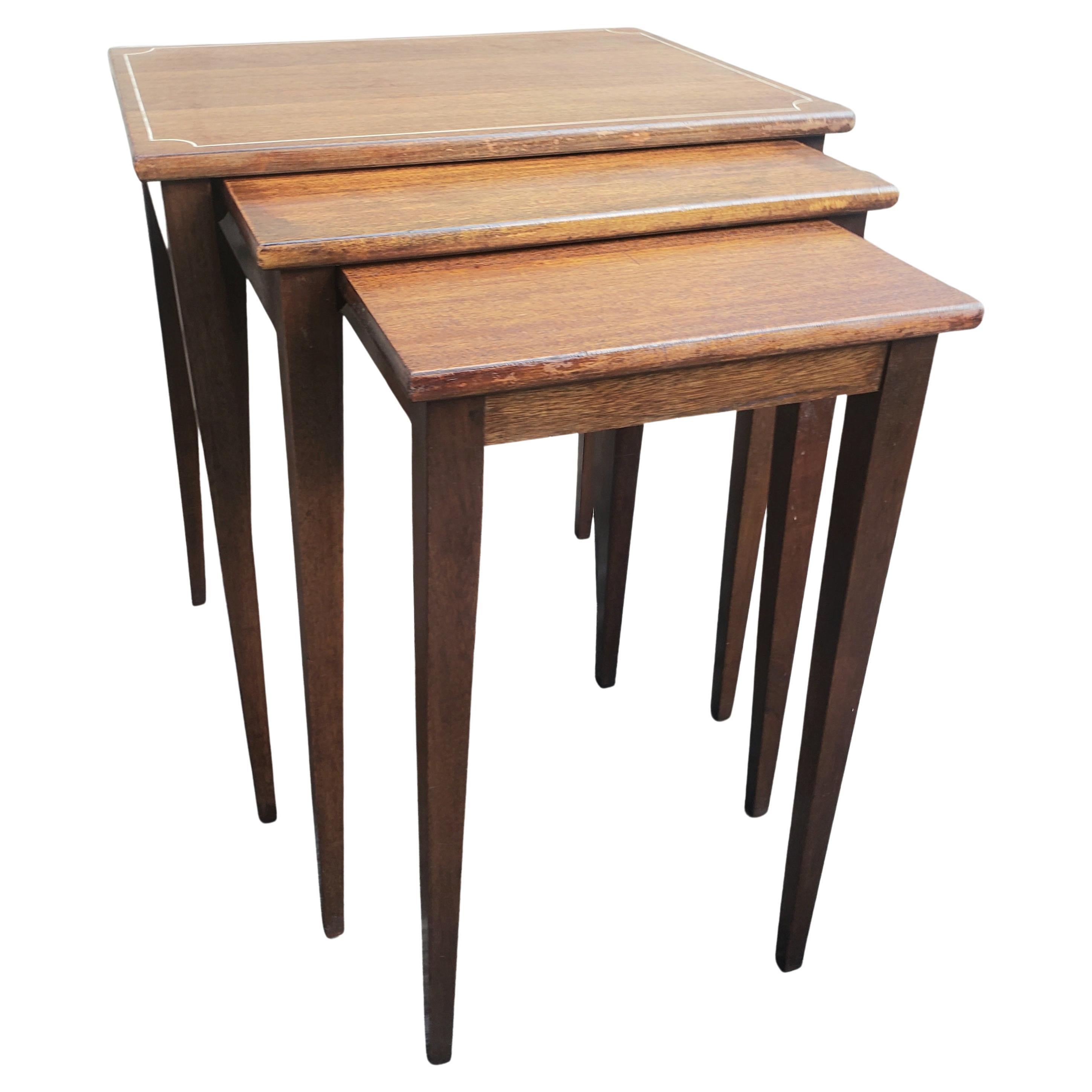 1950s Brandt Fine Furniture Refinished Genuine Mahogany Nesting Tables For Sale 1