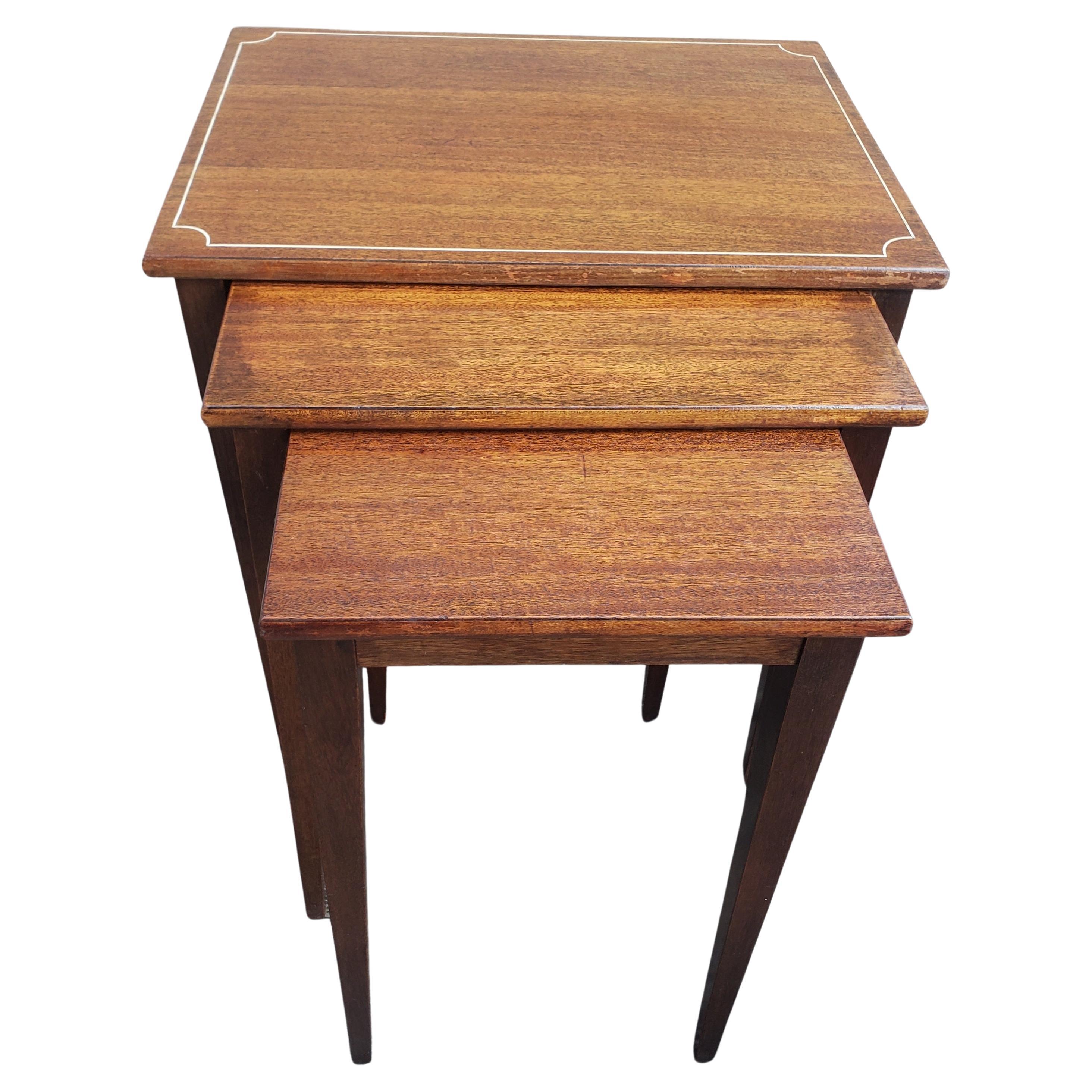 1950s Brandt Fine Furniture Refinished Genuine Mahogany Nesting Tables For Sale 2