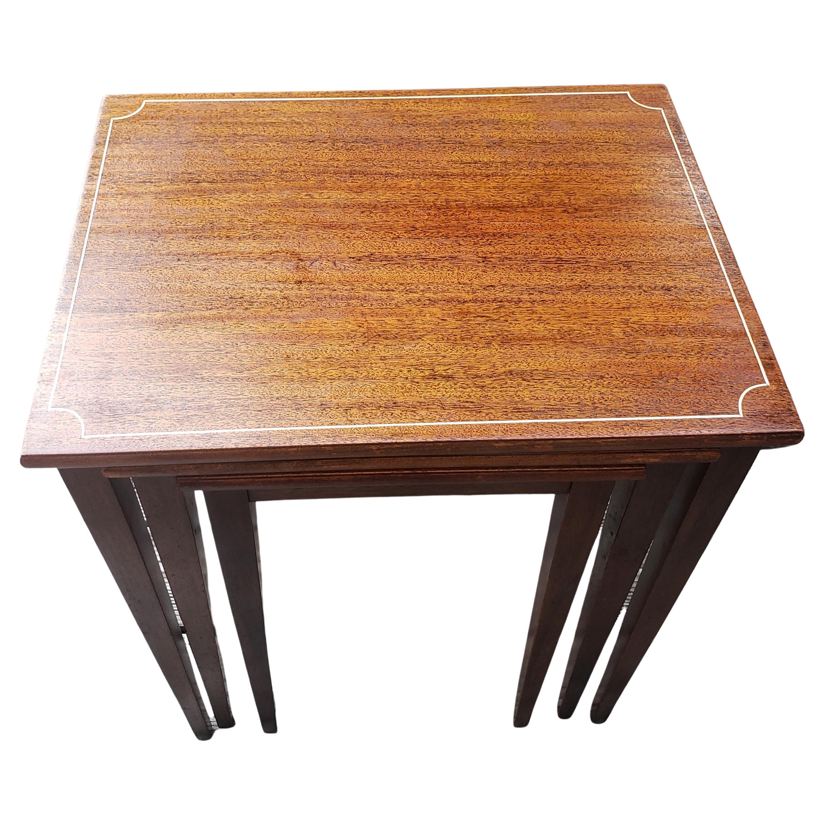 1950s Brandt Fine Furniture Refinished Genuine Mahogany Nesting Tables For Sale 4