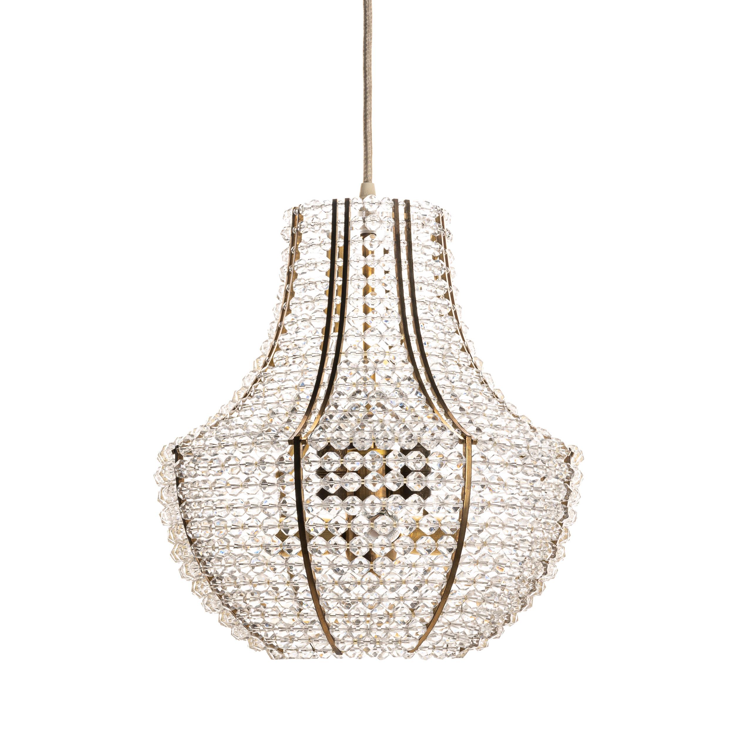 This is a standout piece from Emiel Stejnar. The brilliant beading work in acrylic gives an opulent yet elegant feel, enhanced by the curves that add a sleekness to the character of this pendant lamp.