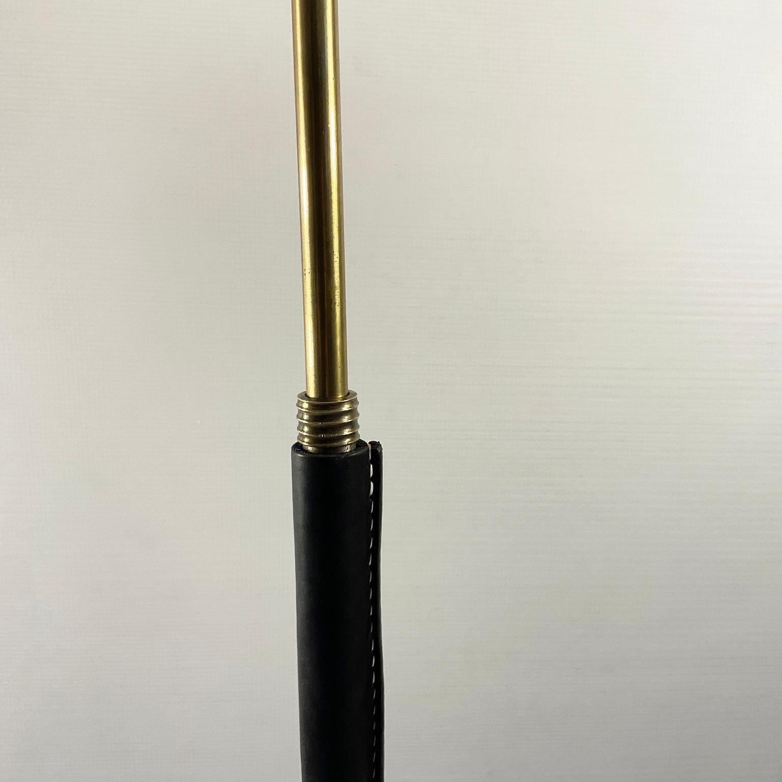 20th Century 1950s Brass Adjustable Floor Lamp with Leather Trim and Saddle Stitching For Sale