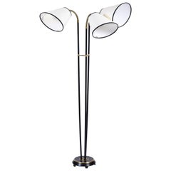 1950s Brass and Black 3-Light Floor Lamp