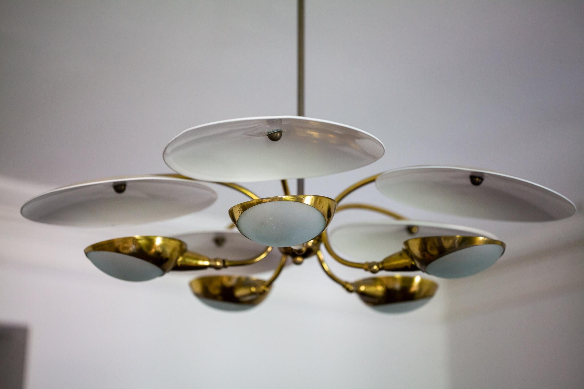 Mid-20th Century 1950s Brass and Ivory Italian Chandelier