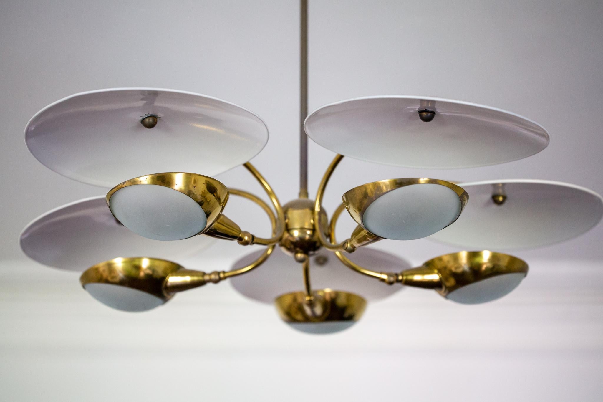 1950s Brass and Ivory Italian Chandelier 1