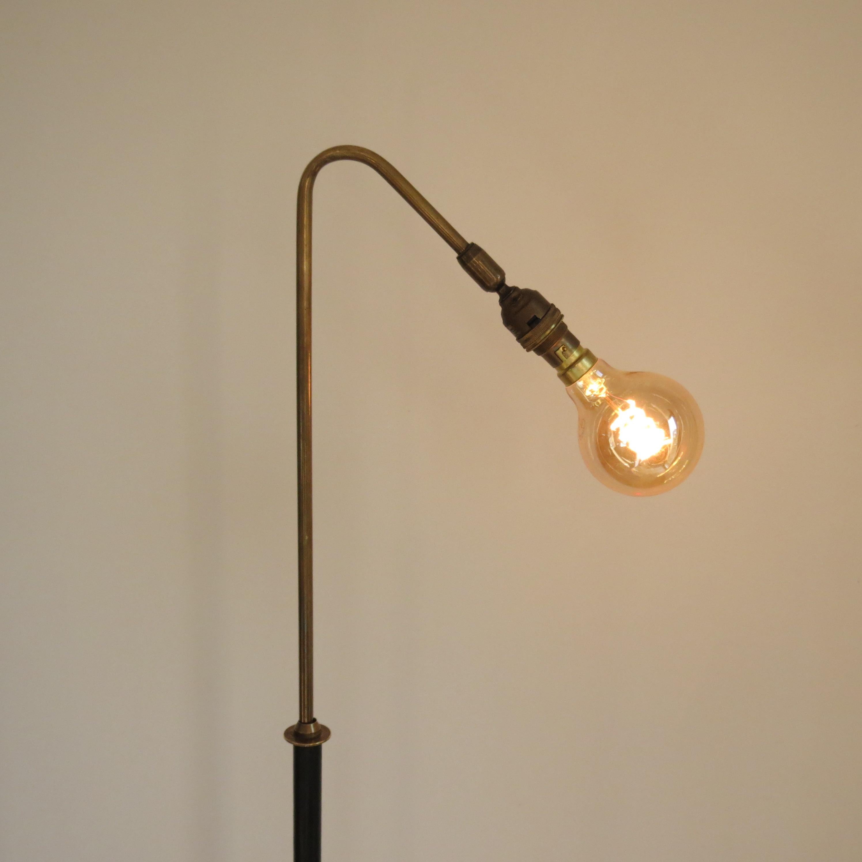 1950s Brass and Black Metal Curve over Adjustable Industrial Floor Lamp 3