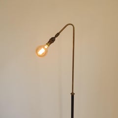1950s Brass and Black Metal Curve over Adjustable Industrial Floor Lamp