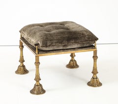 1950's Brass And Crushed Velvet French Ottoman