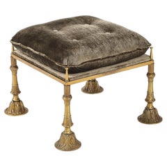 1950's Brass And Crushed Velvet French Ottoman