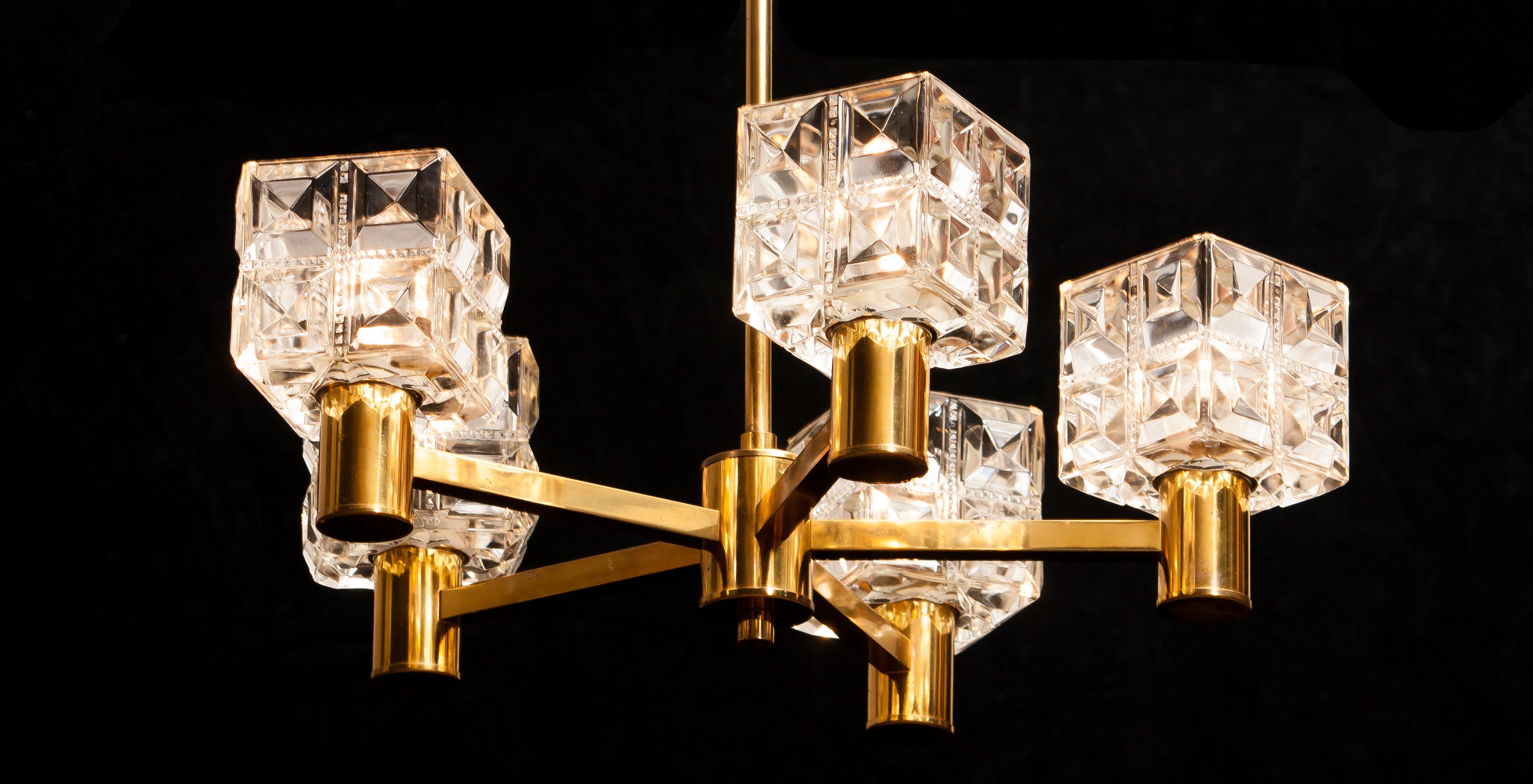 1950s, Brass and Crystal Chandelier by Tyringe Konsthantverk, Sweden 11