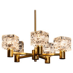 1950s, Brass and Crystal Chandelier by Tyringe Konsthantverk, Sweden