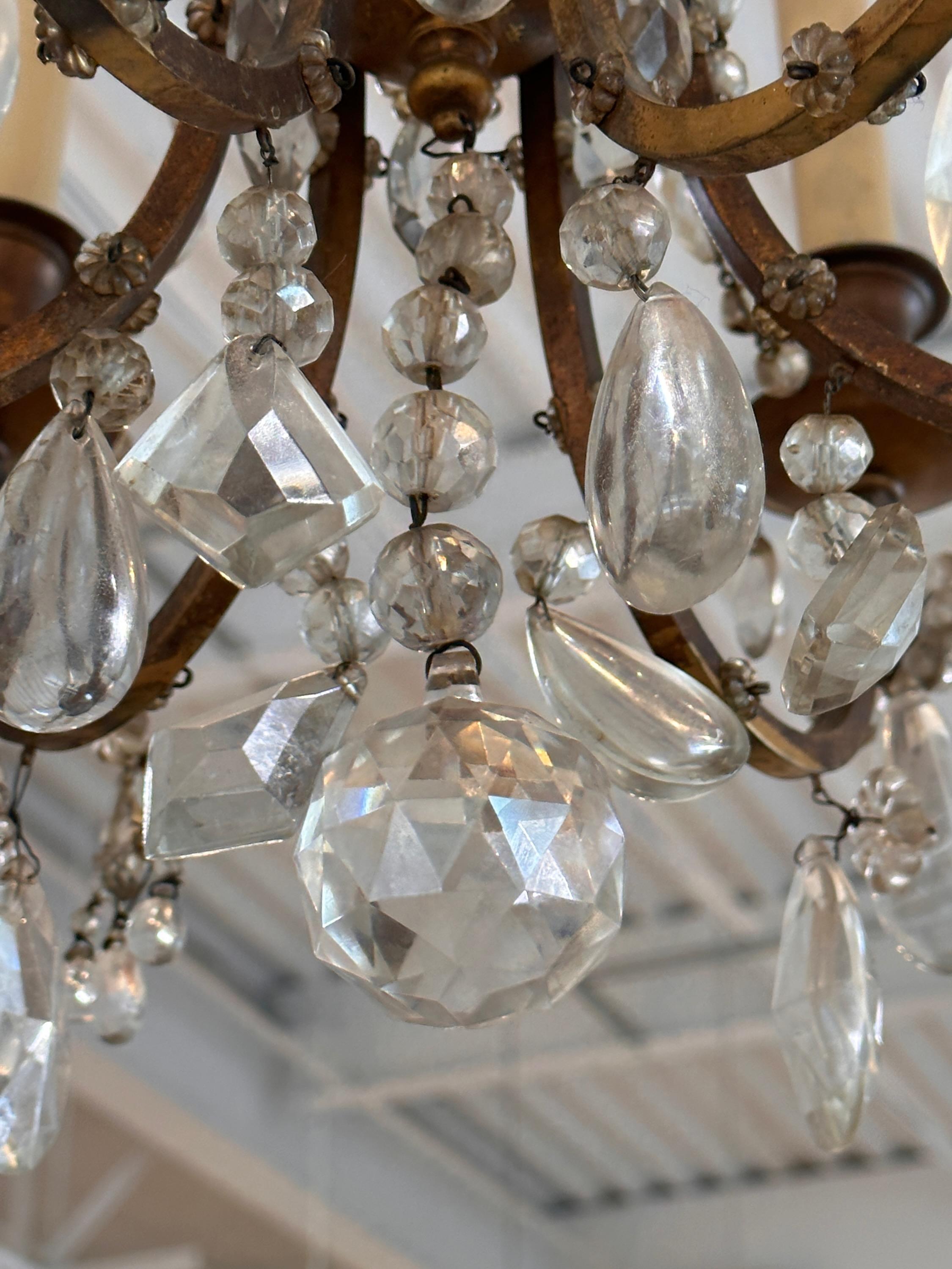 1950s Brass and Crystal Chandelier For Sale 1