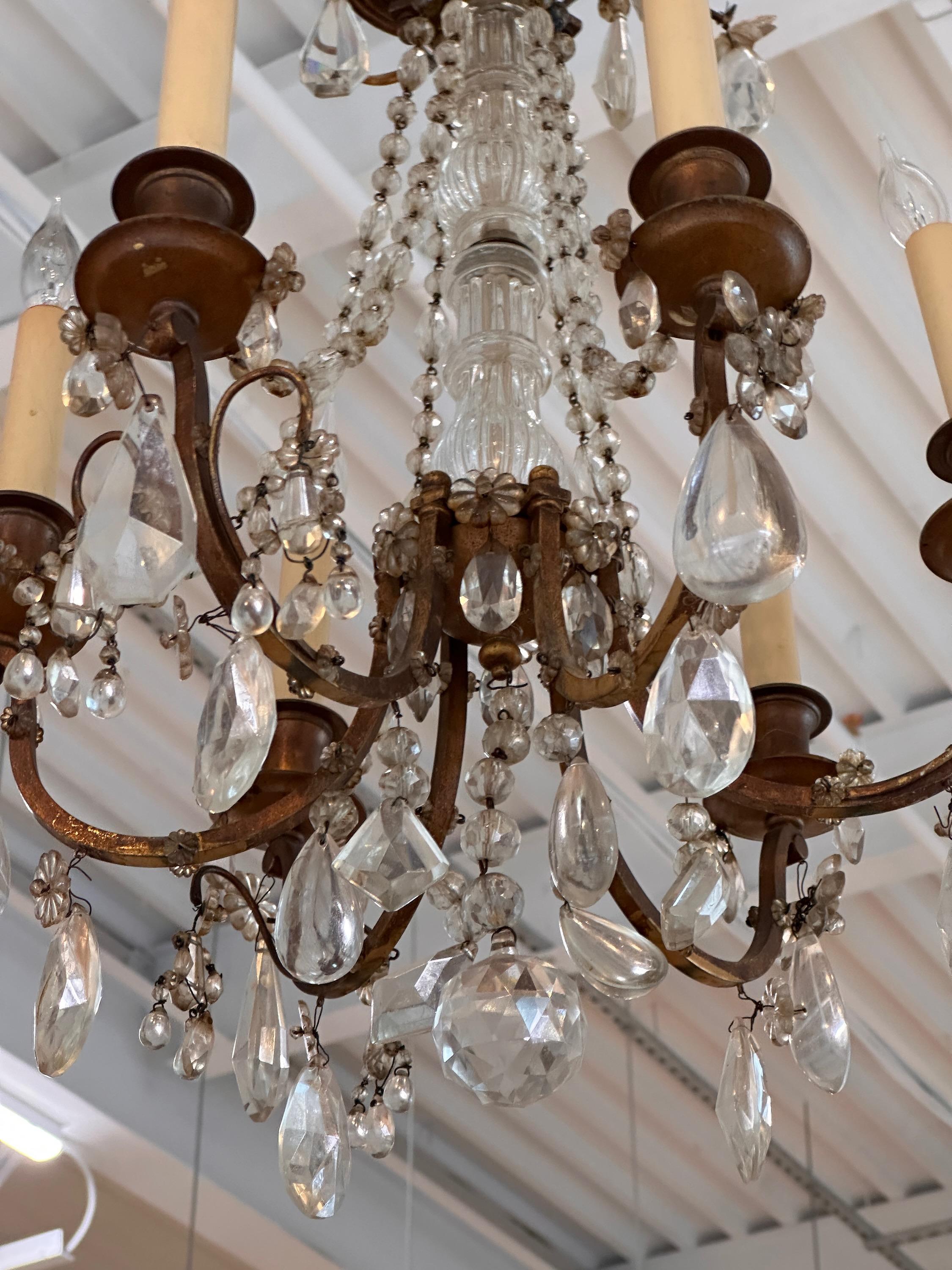 1950s Brass and Crystal Chandelier For Sale 2