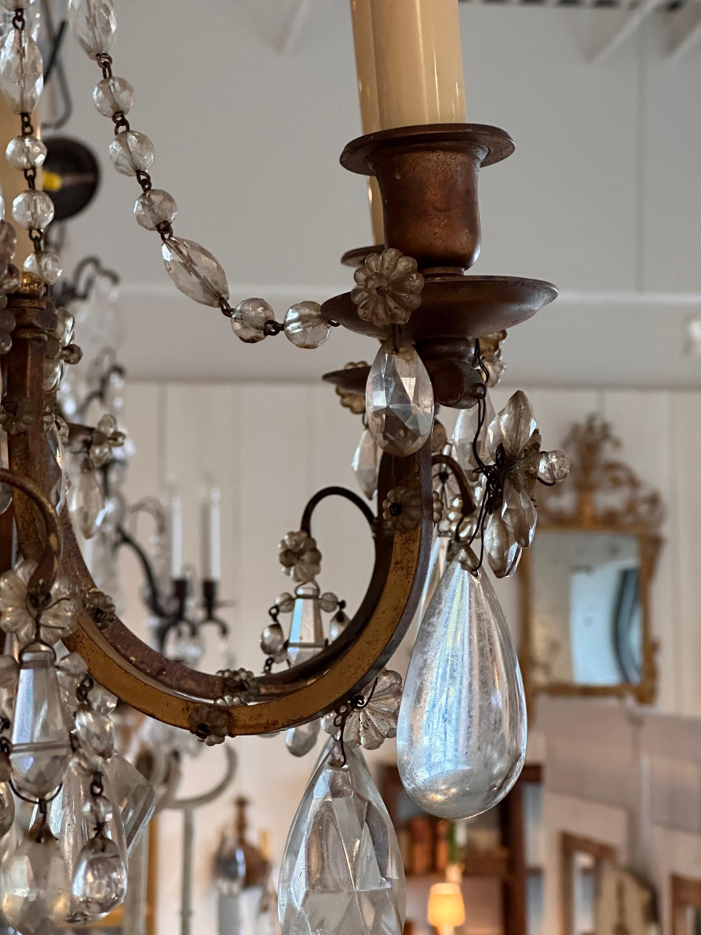 1950s Brass and Crystal Chandelier For Sale 3