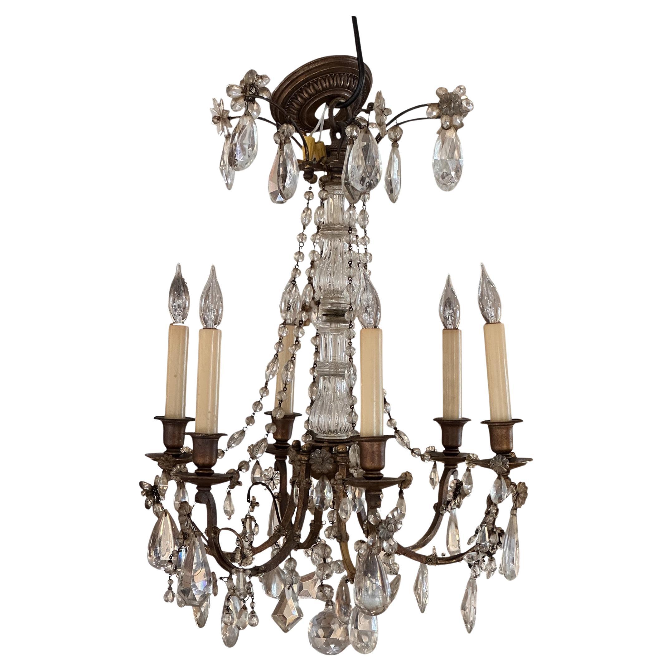 1950s Brass and Crystal Chandelier