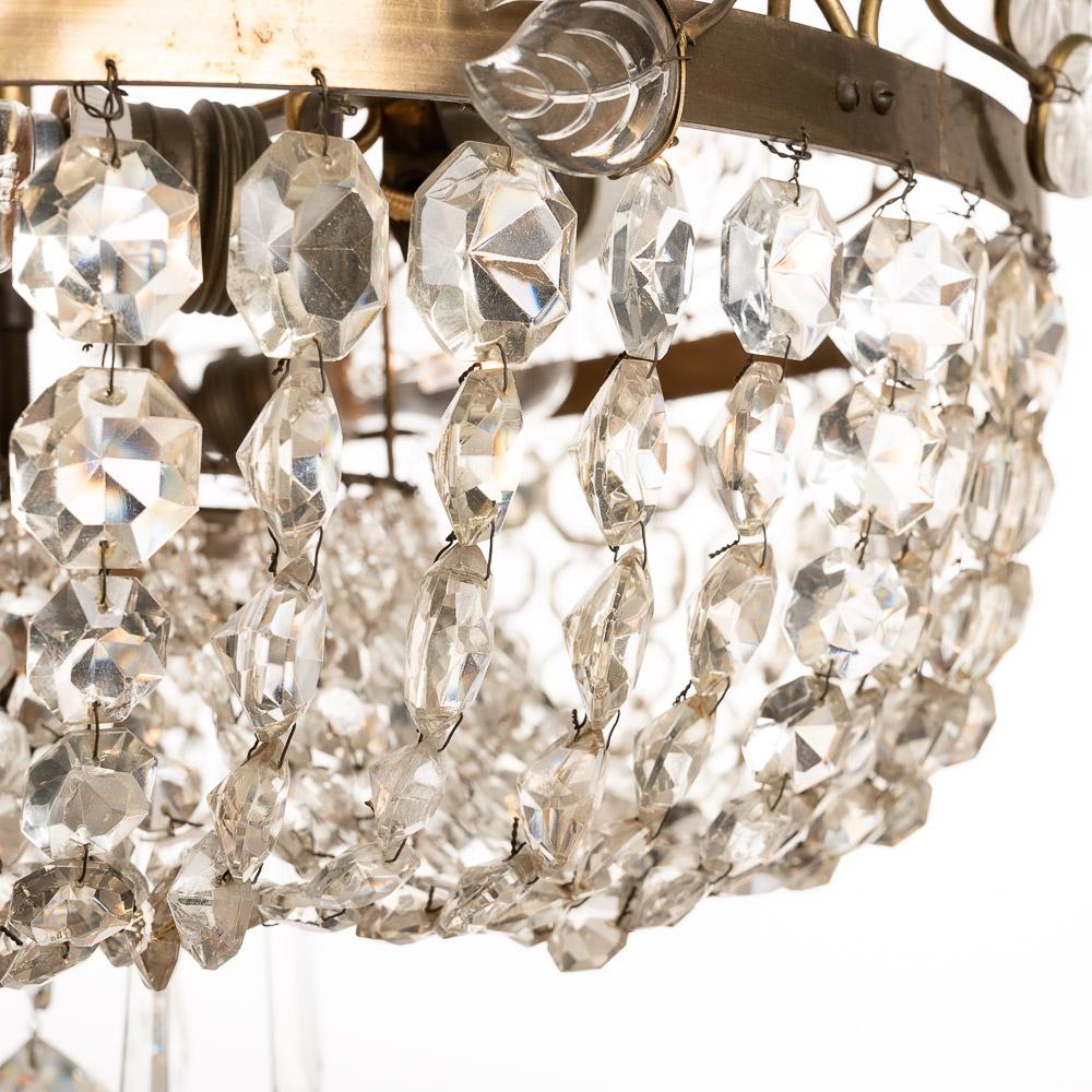 1950's Brass and Crystal Glass Chandelier Attributed to Maison Bagues For Sale 5