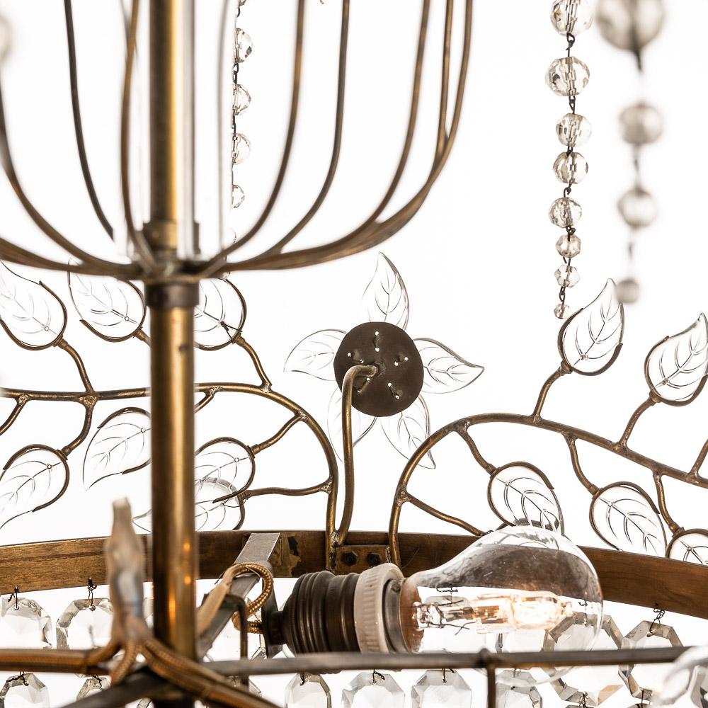 1950's Brass and Crystal Glass Chandelier Attributed to Maison Bagues For Sale 7