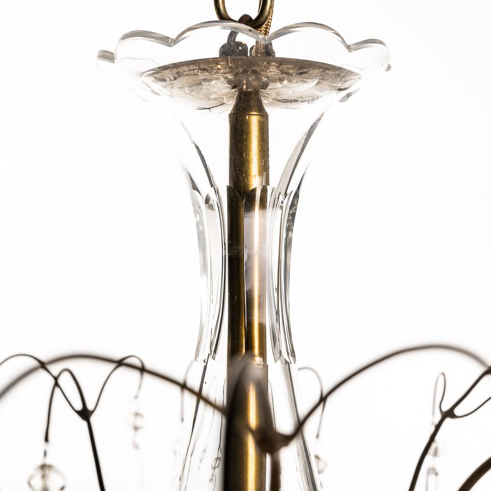 1950's Brass and Crystal Glass Chandelier Attributed to Maison Bagues For Sale 9