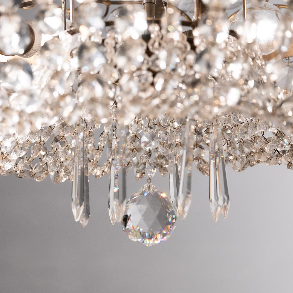 1950's Brass and Crystal Glass Chandelier Attributed to Maison Bagues For Sale 13
