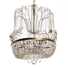 1950's Brass and Crystal Glass Chandelier Attributed to Maison Bagues