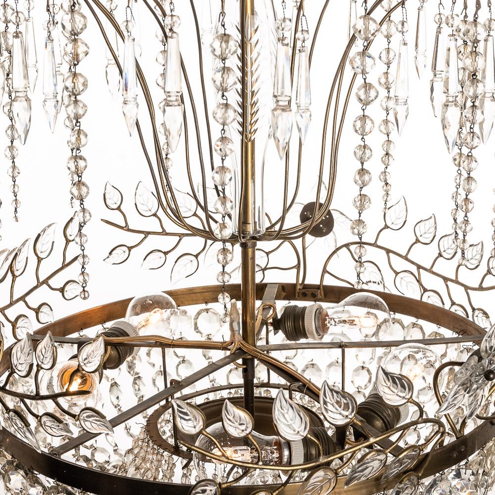 1950's Brass and Crystal Glass Chandelier Attributed to Maison Bagues For Sale 3