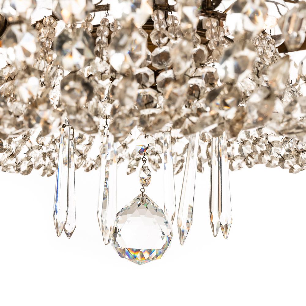 1950's Brass and Crystal Glass Chandelier Attributed to Maison Bagues For Sale 4