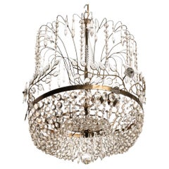 Vintage 1950's Brass and Crystal Glass Chandelier Attributed to Maison Bagues