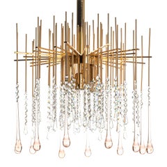 1950's Brass and Crystal Glass Chandelier Attributed to Palwa