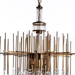 1950's Brass and Crystal Glass Chandelier Attributed to Palwa