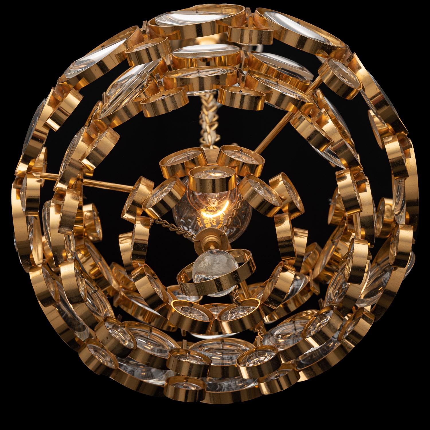 1950's Brass and Crystal Glass Chandelier by Palwa For Sale 6