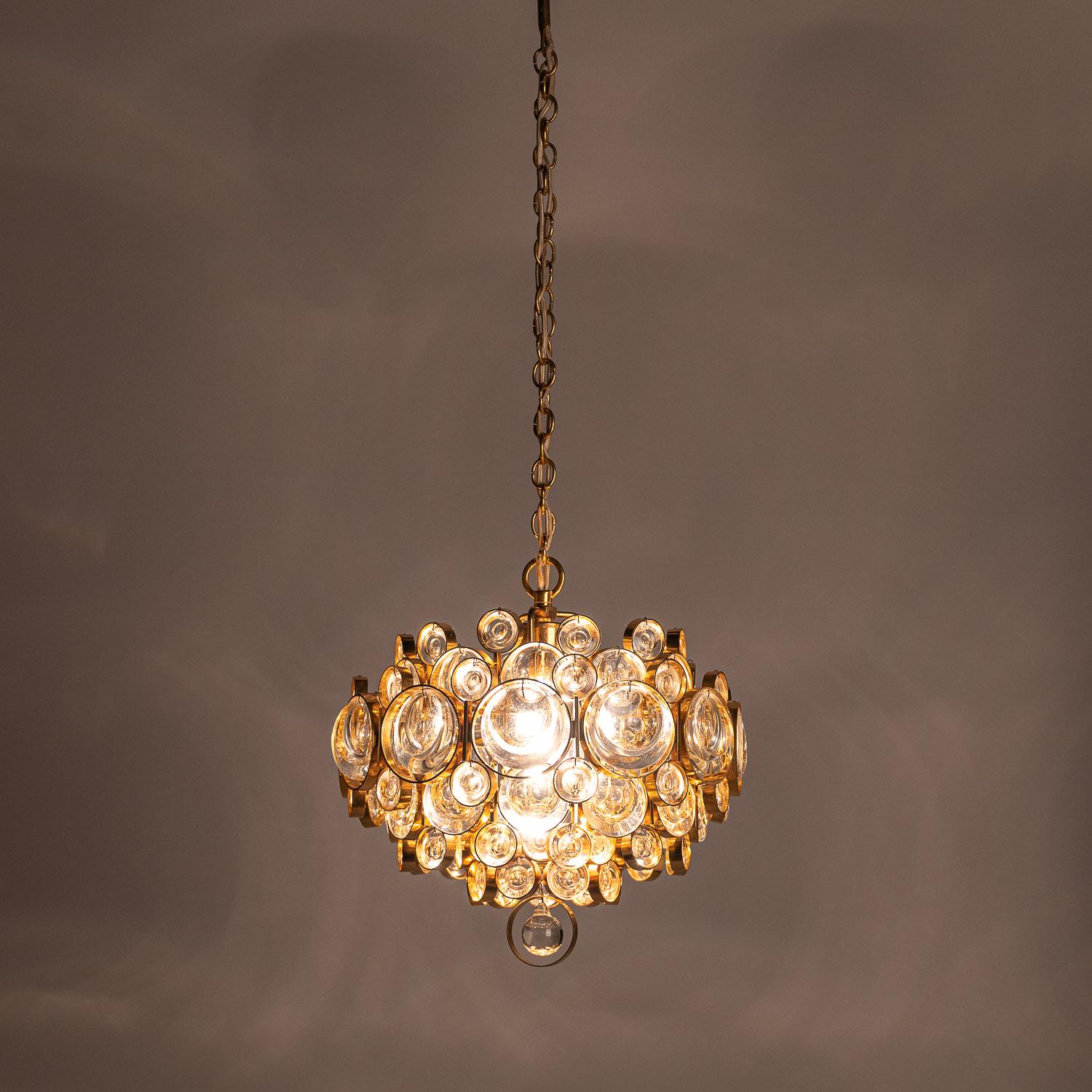 1950's Brass and Crystal Glass Chandelier by Palwa For Sale 7