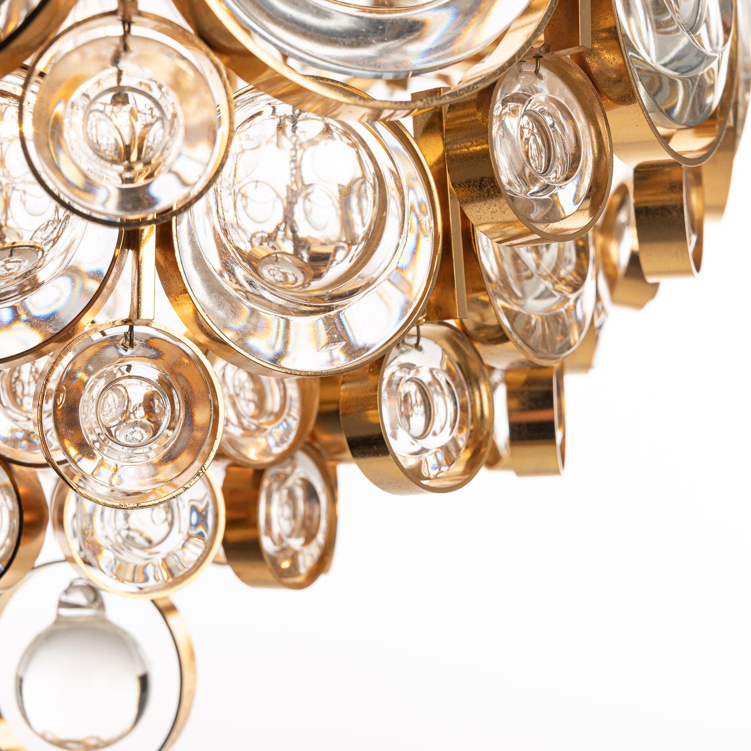 1950's Brass and Crystal Glass Chandelier by Palwa In Good Condition For Sale In Amsterdam, NH