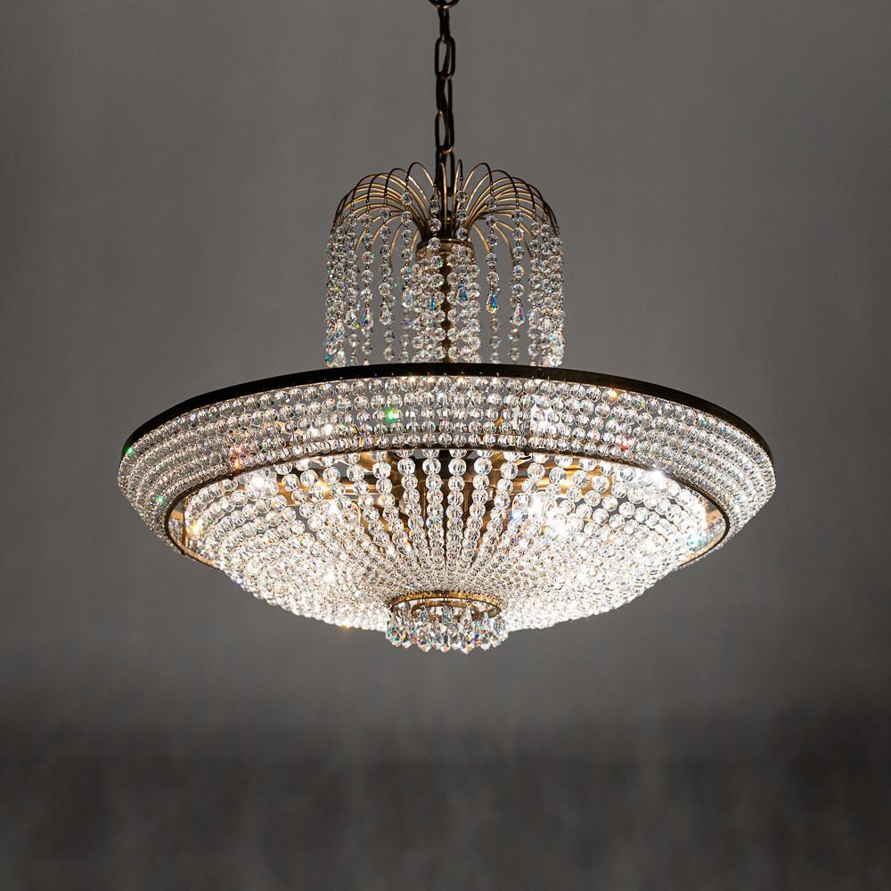 1950s Brass and Crystal Glass Chandelier  For Sale 8