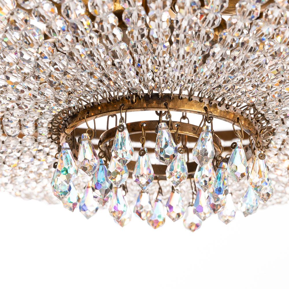 20th Century 1950s Brass and Crystal Glass Chandelier  For Sale