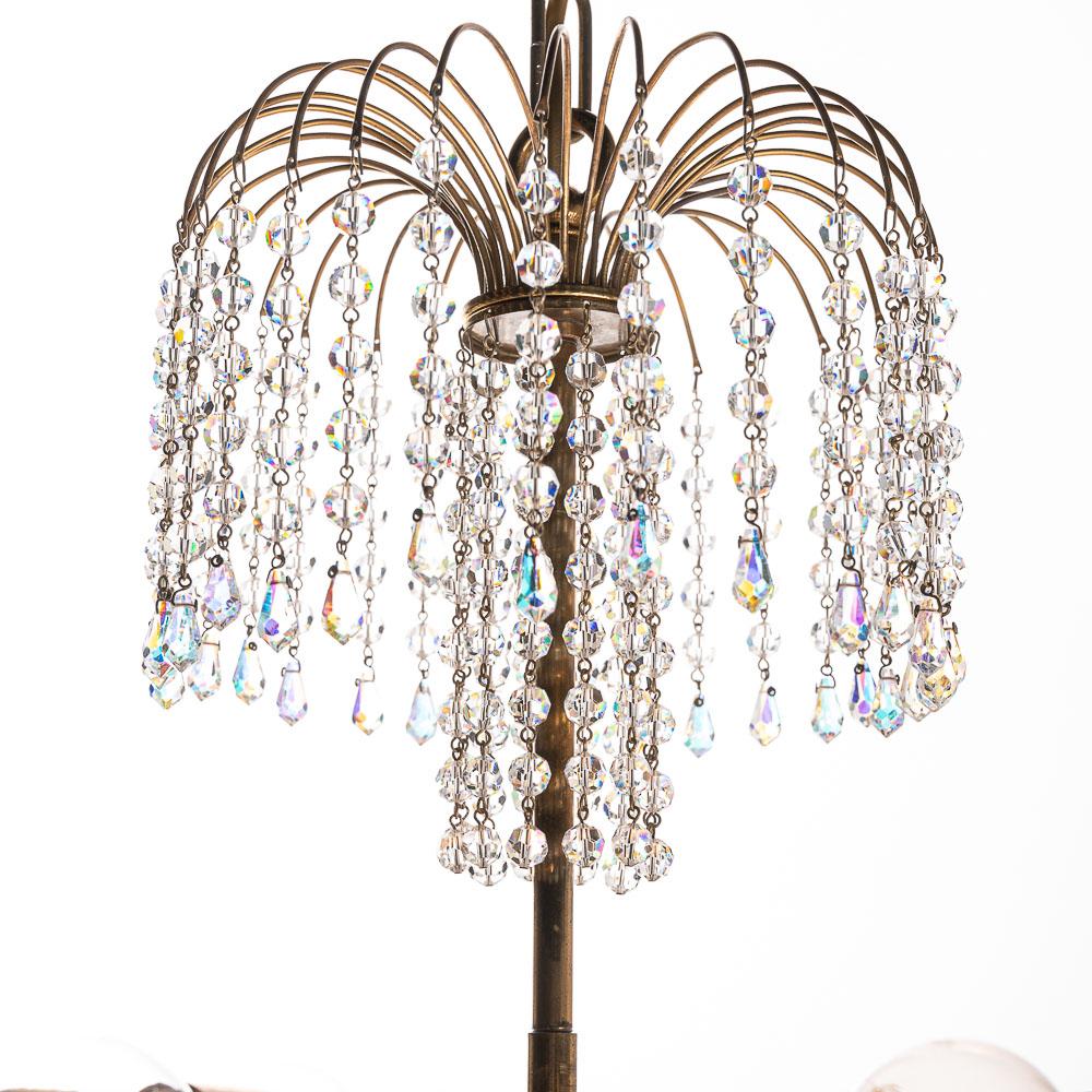 1950s Brass and Crystal Glass Chandelier  For Sale 4