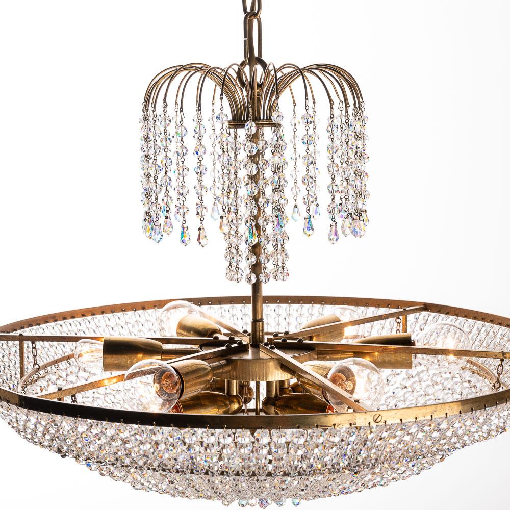 1950s Brass and Crystal Glass Chandelier  For Sale 5