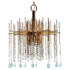 1950's Brass and Crystal Glass Chandelier