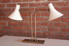 1950s Brass and Enamel Metal Table Lamp by Greta Von Nessen
