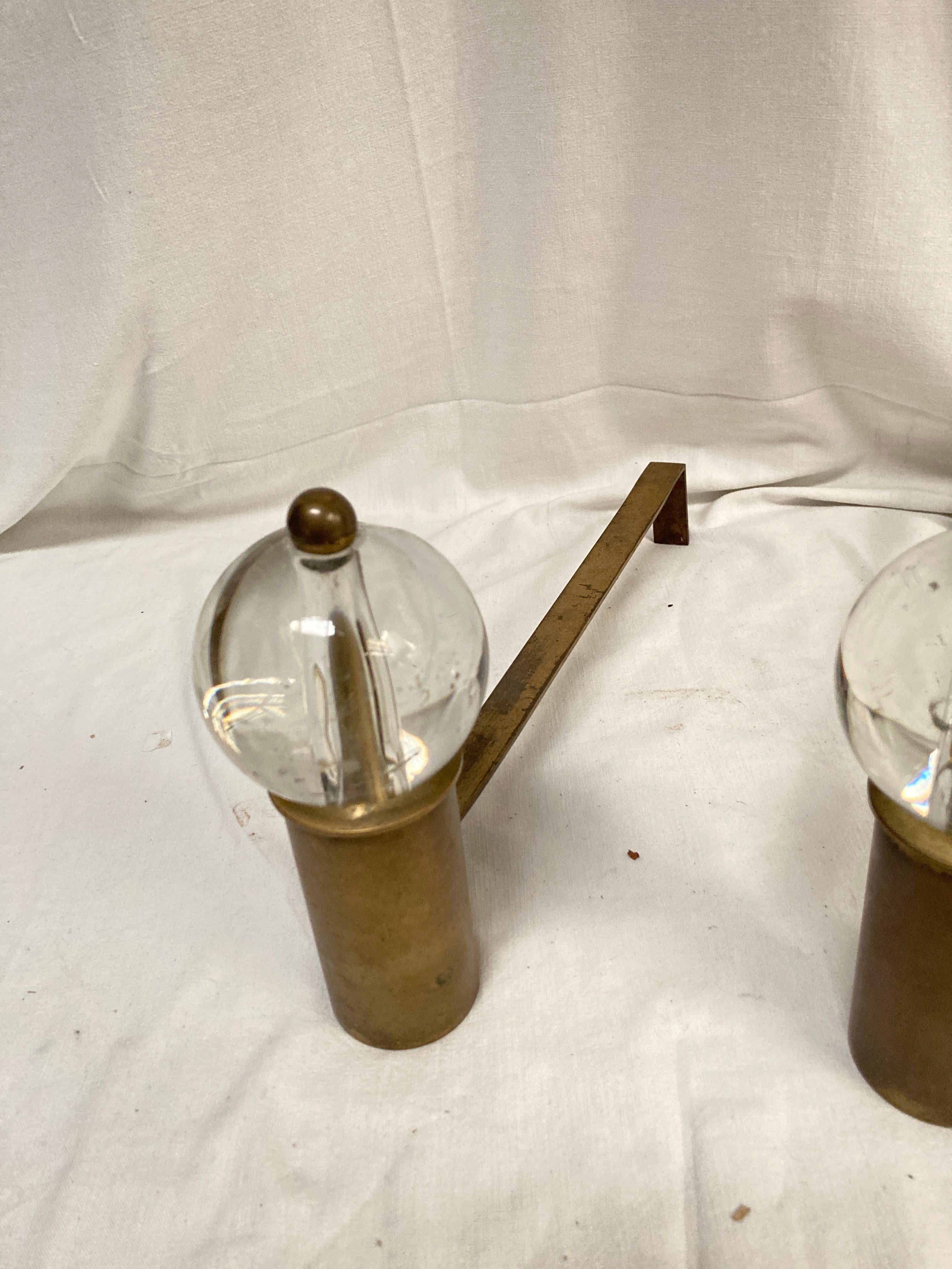 1950's Brass and glass andirons in the style of Jacques Adnet For Sale 2