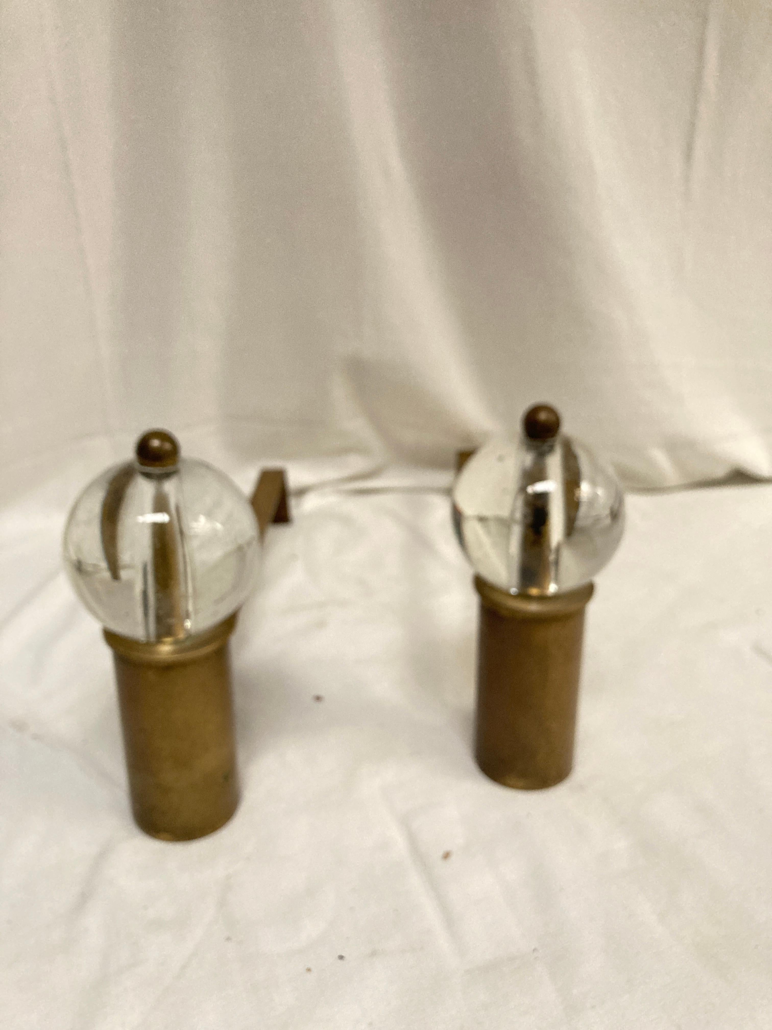 1950's Brass and glass andirons in the style of Jacques Adnet For Sale 3