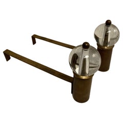 1950er Jahre Messing- und Glas-Andirons im Stil von Jacques Adnet